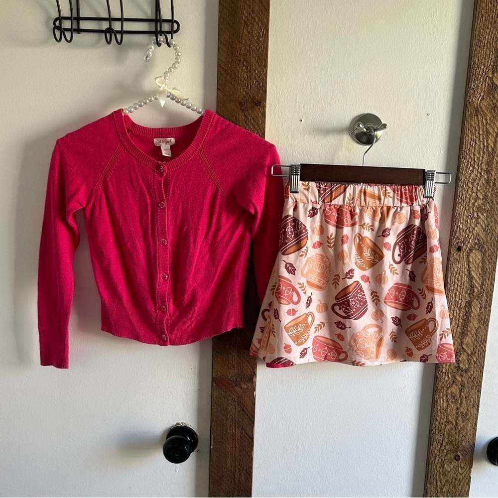 New Boutique Fall Skort + Matching Cat & Jack Button Down Cardigan Sweater